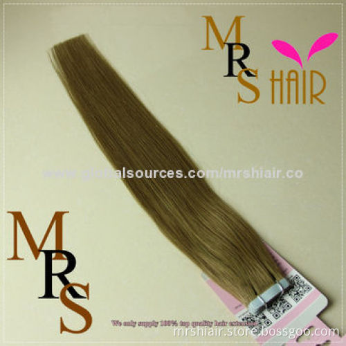 22-inch dark brown silk straight seamless tape weft hair extension